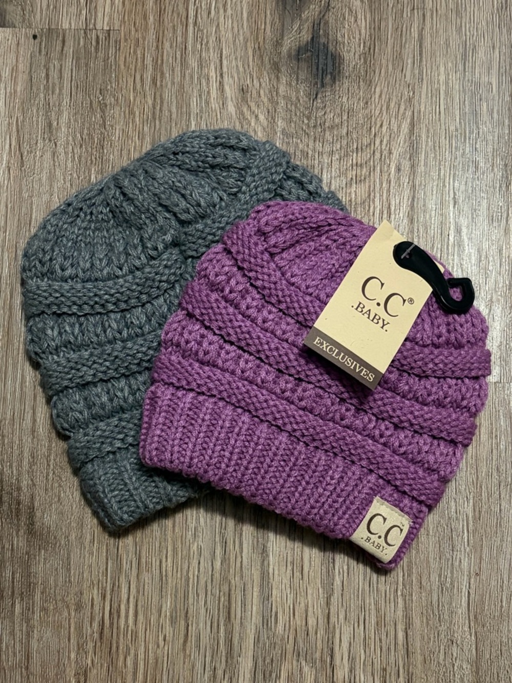 CC Baby Knitted Beanie Set - Gray & Purple